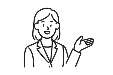 Professional woman gesturing with a smile during a presentation in an office setting