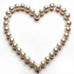 Fototapeta premium Elegant heart shaped pearl necklace on white backdrop. Classic jewellery design. Beads create symbol of love. Perfect gift idea for Valentine day. Wedding, engagement accessory.