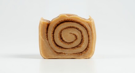 Handmade soap bar with cinnamon swirl design