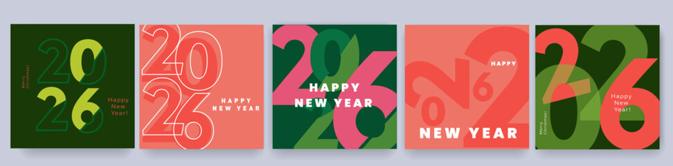 2026 Year. Modern Design Set with number 2026. Merry Christmas and Happy New Year for Advertising, Web, Social Media, Poster, Banner, Cover. Minimalist Art Xmas Typography.