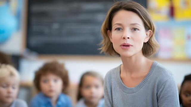 Elementary Teacher Engaging Students in Alphabet Lessons in Classroom