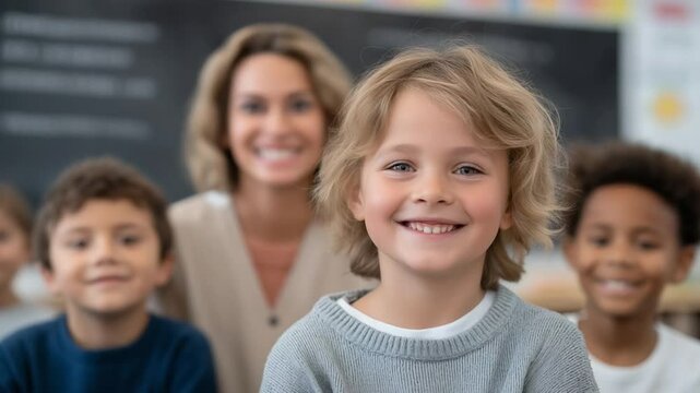 Engaged elementary classmates enjoying a lesson in a bright classroom