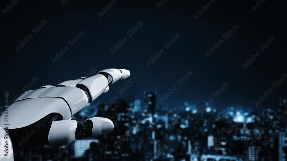 Poster futuristic robot artificial intelligence enlightening ai technology development and machine learning
