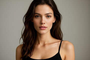 Stunning Portrait of a Young Woman with Long Brown Hair: Perfect for Beauty, Fashion, and Editorial Projects