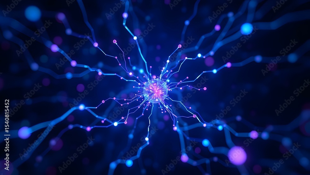 Poster exploring the vibrant connection of energy particles in a futuristic abstract representation of tech