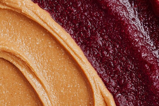 Top View of Split Background with Peanut Butter and Jelly