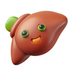 3d render of  cute cartoon liver organ isolated on transparent background