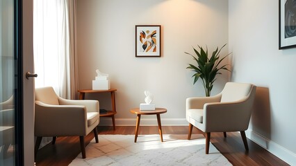 A serene interior scene showcasing modern furniture and elegant decor in a relaxing space.