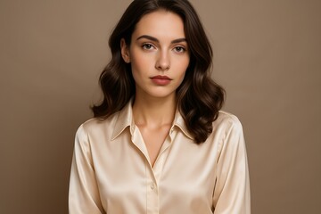 Portrait of a Woman in a Beige Silk Shirt