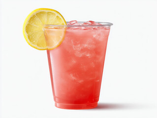 Plastic Cup with Lemonade on White Background in Studio Style
