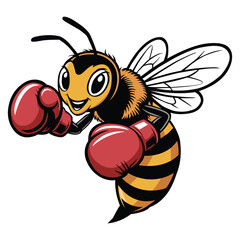 Bee wearing boxing gloves on white background, character for sports club, team or school. Vector illustration