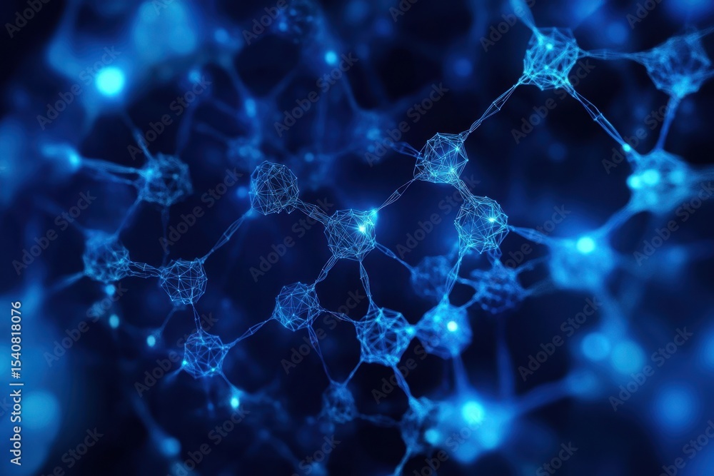 Poster Abstract blue polygon background with glowing nodes and connections in a dynamic motion graphic design, Blue polygon abstract backgrounds motion graphic