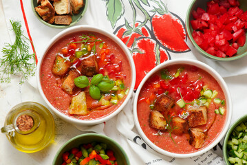 Gazpacho, a traditional Spanish cold soup.top veiw