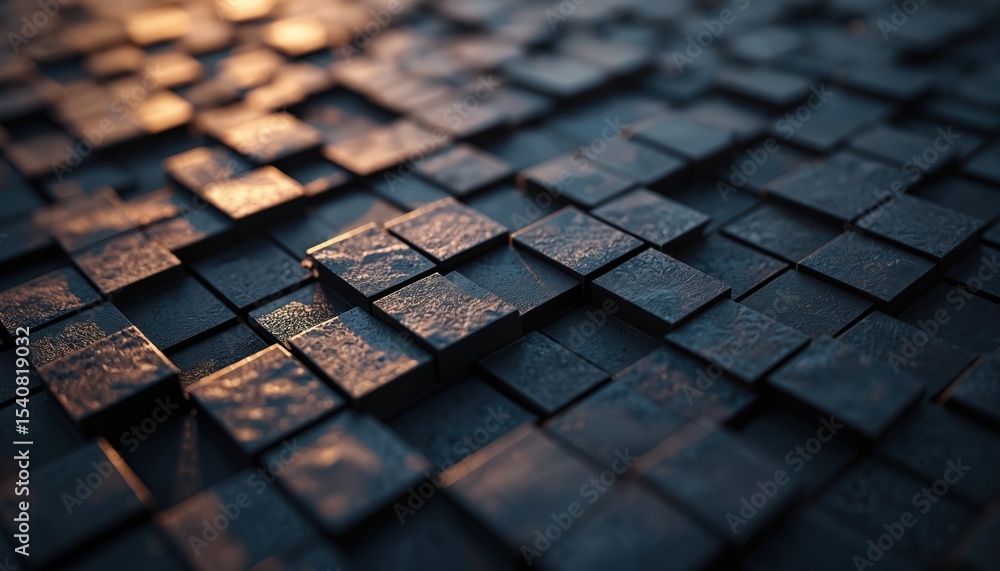 Poster Abstract geometric pattern dark metallic rhombus shapes, modern digital art style. Tech design element, 3d rendering, illustration, wallpaper. Surface texture is textured and complex.
