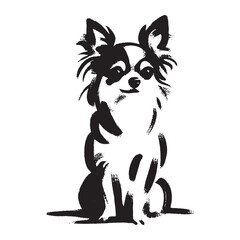 Chihuahua sitting ink brush sketch vector illustration