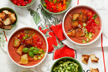 Gazpacho, a traditional Spanish cold soup.top veiw