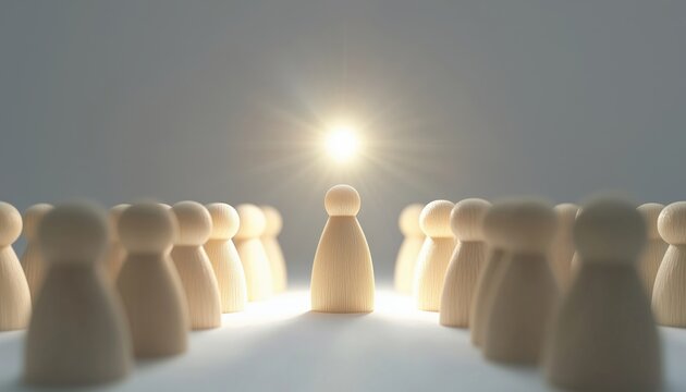 Standing Out: Achieving Success In Business Or Talent As A Unique Individual, Spotlighting With Golden Shine, Presented By Wooden Peg Dolls