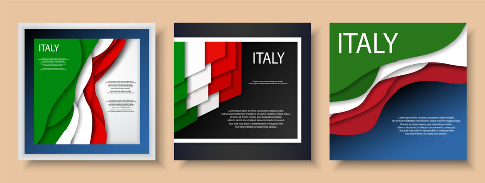 Italian flag square format frame  set for text. Patriotic Italy national holiday banner, background, poster, card, template, layout	