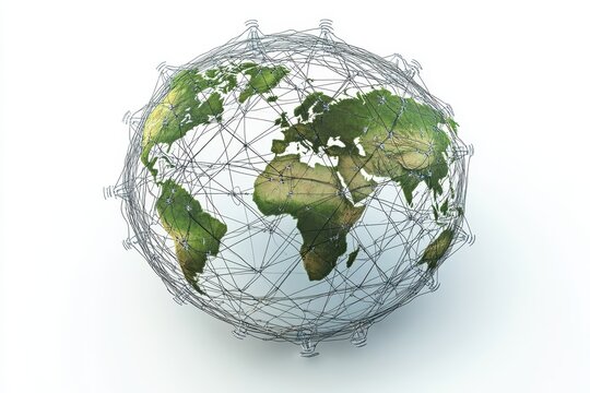 Global network connecting data streams across continents in technology landscape, network of connections over globe and data processing