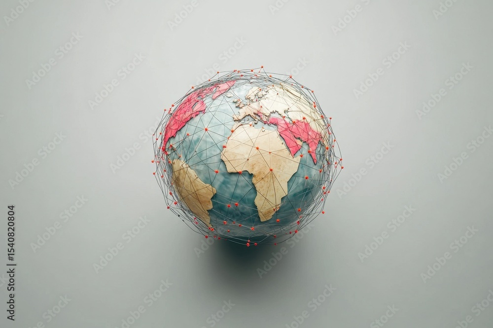 Poster globe representing global data processing across interconnected networks, globe and data processing 