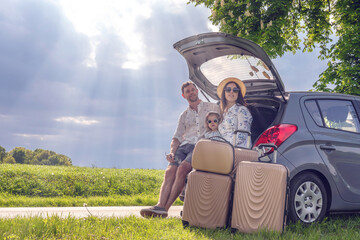 Child in car. Family vacation trip road. Seat travel freedom summer.