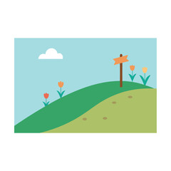 Summer mountain road landscape with green trees and a cloudy sky