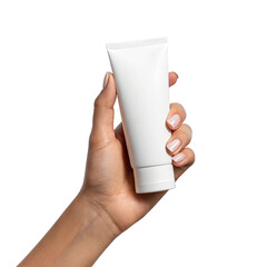 Hand Holding White Cosmetic Tube