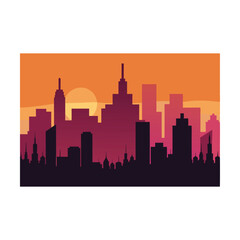 Obraz premium Urban American city skylines feature iconic building silhouettes and towering skyscrapers against a vibrant sky