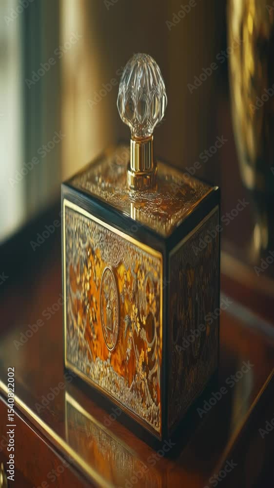 Poster a decorative box sits on top of a wooden table, perfect for displaying small items or as a decorativ
