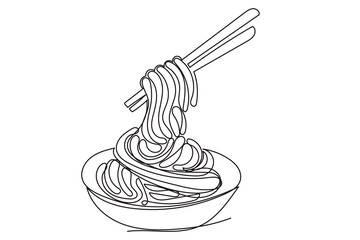 Line Art Pasta Spaghettis Plate Food Illustration. One Continuous Outline Wavy Contour Drawing. Stroke Modern Doodle Food Symbol Icon. Cafe Menu Card Invitation Sketch Contour Design Element.