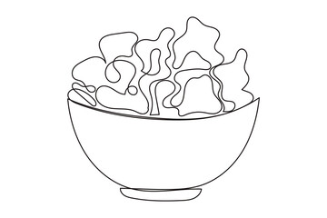 Line Art Salad. Healthy Food Symbol. Detox and Diet Vitamin Lifestyle. One Continuous Outline Wavy Contour Drawing. Stroke Modern Doodle Food Symbol Icon. Cafe Menu Card Invitation Sketch Contour Art