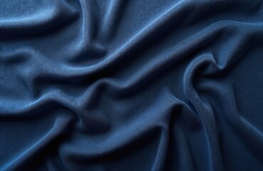 Obraz premium Navy blue jersey fabric. Textile texture, soft, smooth, wavy folds. Dark blue textile material, background. Elegant cloth detail for clothing, fashion design, textile industry.