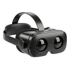 Black Virtual Reality Headset 3D Icon isolated on a transparent background VR headset