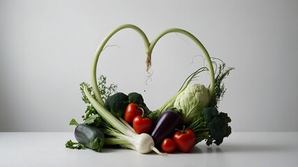 Heart shaped arrangement of fresh vegetables