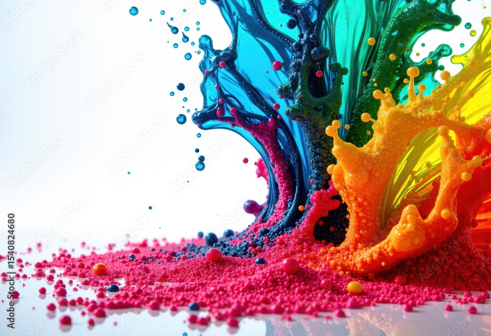 Poster vibrant colorful paint splashes and splatters creating an energetic abstract composition