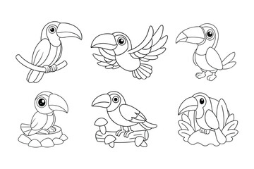  Toucan tropical coloring page vector, Black outline  Toucan tropical bundle 