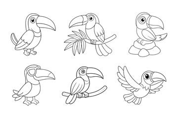  Toucan tropical coloring page vector, Black outline  Toucan tropical bundle 