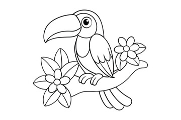 Black outline  Toucan tropical coloring page