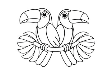 Black outline  Toucan tropical coloring page