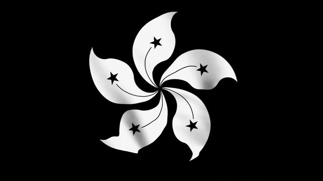 Black Hong Kong Flag Fluttering Against Blue Sky