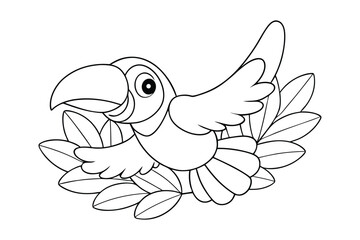 Black outline  Toucan tropical coloring page