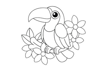 Black outline  Toucan tropical coloring page