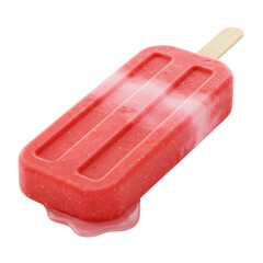 Melting Red Popsicle with Pink Drips on Transparent Background