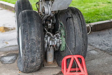 Jet passenger airplane, off-road vehicle all-terrain truck or military transport, wide tires, wheel...