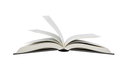 Open Book with White Pages and Black Cover on Transparent Background