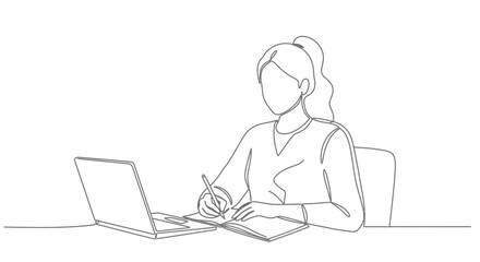 young woman working on laptop