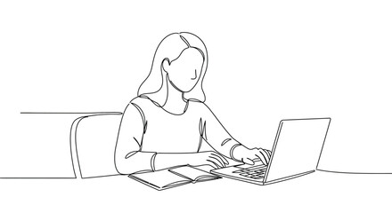 young woman working on laptop