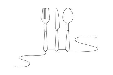 One Line Drawing of Fork, Plate, and Knife – Minimalist Table Setting Art
