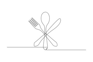 One Line Drawing of Fork, Plate, and Knife – Minimalist Table Setting Art