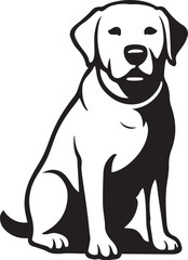 Fototapeta premium Sitting labrador retriever silhouette vector, Calm labrador pet dog black white sketch